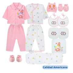 JUMP KIDS - Set 18 Piezas Ajuar Rosa Niña bebe 0 a 3 Meses 100% Algodón