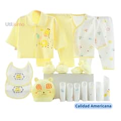 JUMP KIDS - Set 18 Piezas Ajuar Amarillo Niña bebe 0a3 Mes 100% Algodón