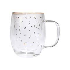 ADAGIO TEAS - Taza Doble Vidrio Estrellas Doradas 300 ml