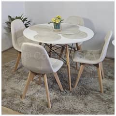 CORI CORI - Juego de Comedor Mesa Blanca 100cm + 4 Sillas Capitonne Velvet Beige