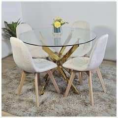 CORI CORI - Comedor Mesa Warwick Gold 120cm + 4 Sillas Capitonne Velvet Beige