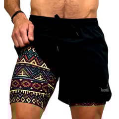 KONKO ACTIVE - Short Deportivo Con Calza 2 en 1 Con Cierre Etnico Negro Hombre Konko