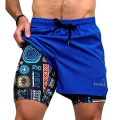 KONKO ACTIVE - Short Deportivo Con Calza 2 en 1 Con Cierre Quechua Azulino Konko