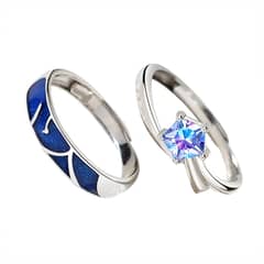 KUANGYE - 2 Anillos De Pareja Plata 925 Compromiso Promesa Mar Estrellado