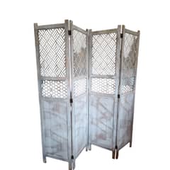 GENERICO - BIOMBO DE MADERA 4 CUERPOS COLOR DECAPADO GRIS ANTIGUO