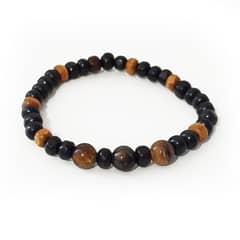 HECHO A MANO - Pulsera Artesanal Elastizada Con 3 Piedras De Ojo De Tigre