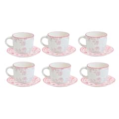 HALLEN - Set 6 Tazas con Platillos Royal 260mL 15cm Diseño Rose Cocina