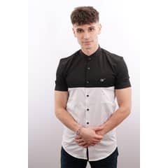 WHITE CLOTHING - Camisa cuello mao color negro y blanco manga corta fit