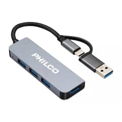 PHILCO - Hub USB-C con Adaptador a USB Metalico 4 en 1 - Gris