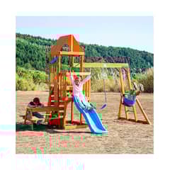 DINO CARS CHILE - Juego de madera para exterior con columpio y barras mesa picnic y muro de escala