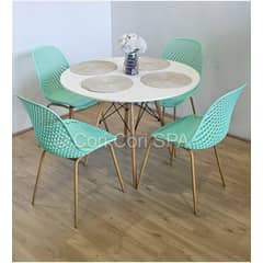 CORI CORI - Comedor Mesa Eames Blanca 80cm + 4 Sillas Panal Menta