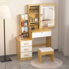 AIZO - Tocador Con Espejo De Luz LED Comoda Extendible y taburete 80x40x130cm
