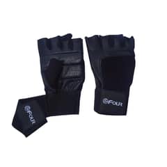 FOUR - Guantes para Pesas de Cuero - Negro - Negro - L