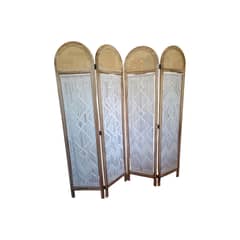 GENERICO - BIOMBO DE MADERA Y MACRAME 4 CUERPOS COLOR BLANCO