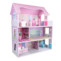 ACTUAL - Casa de Muñecas De Madera Rosada Con Accesorios 70x60x24 cm