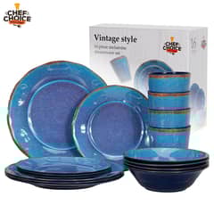 CHEFCHOICE - Set 16 Piezas Juego De Vajilla Completo Loza Melamina Ecologico Azul_