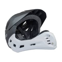 BEBESIT - Casco Integral Bici Cross Rejilla Desmontable Blanco Negro