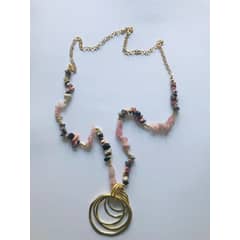 FRAUEN - Collar Cuarzo Rosa Jaspe Multicolor Baño Oro