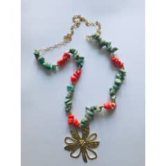 FRAUEN - Collar Jaspe Verde Coral Baño Oro