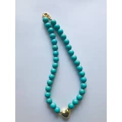 FRAUEN - Collar Turquesa Corazón Baño Oro