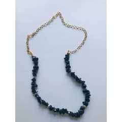 FRAUEN - Collar Piedra Azul Dorado Baño Oro