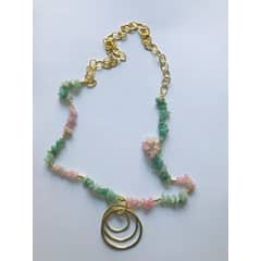 FRAUEN - Collar Cuarzo Rosa y Verde Baño Oro
