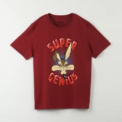 WARNER BROS - Polera Manga Corta Hombre Super Genius Burdeo Looney Tunes