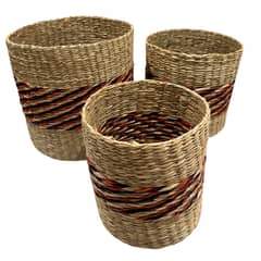 BRIC - Pack 3 Canastos Fibra Natural Tejido Mimbre