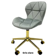 GENERICO - Silla Escritorio Mariposa Felpa Gris Pedestal Dorado
