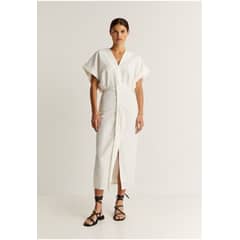 SCALPERS - Vestido Lino Frunces White