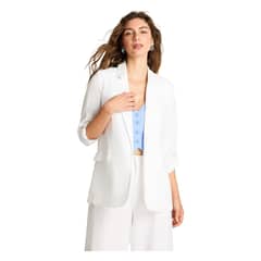 ACUARELA - Blazer 3/4 Lino Manga Roll Up Blanco