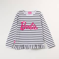BARBIE - Polera Manga Larga Niña Rayas Blanco