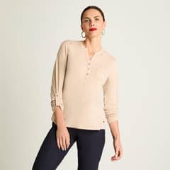 CURVI - Polera Manga Larga Cuello Mao Beige