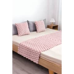 GENERICO - JUEGO DE PIECERA DE CAMA CON 2 FUNDAS MODELO PERLA ROSADO