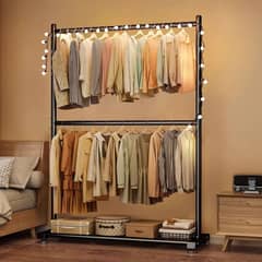 GENERICO - PERCHERO DOBLE PISO ORGANIZADOR DE ROPA TUBO GRUESO NEGRO WYM