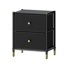 GENERICO - Velador Cajonera 2 Cajones Metal Eco Cuero Negro