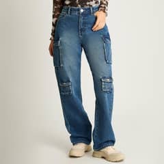 ACUARELA - Jeans Tiro Alto Cargo Azul