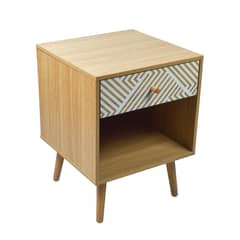 RELAN - Velador Top Living Moon con Cajón y Estante Blanco y Madera