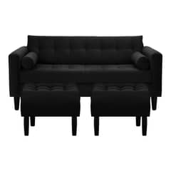 BODEVIR - Sofa Retro 3C + 2 Pouf Felpa 00 Negro