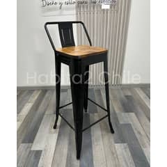 GENERICO - Pack de 2 Taburetes Tolix metal con asiento de madera 66 cm - Negro