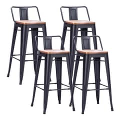 GENERICO - Pack de 4 Taburetes Tolix metal con asiento de madera 66 cm - Negro
