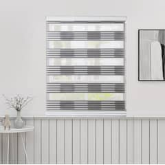 ANGELES DEL HOGAR - CORTINA ROLLER DUO DOBLE COLOR GRIS CON BLANCO 160X200
