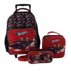 HOT WHEELS - Pack Escolar Mochila con ruedas Estuche y Lonchera