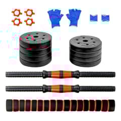 CENTURFIT - Set Mancuernas Ajustables 15k 8 Pesas Barra Recta + Guantes