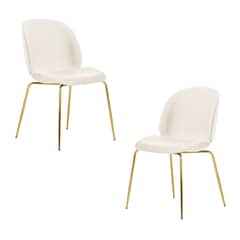 GENERICO - Pack 2 Silla Comedor Felpa Berlin con patas Doradas - Blanco Crudo