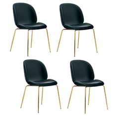 GENERICO - Pack 4 Silla Comedor Felpa Berlin con patas Doradas -Negro