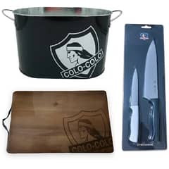 TITANIO - Set Parrillero 3 Piezas Cuchillos Tabla y Hielera Colo Colo