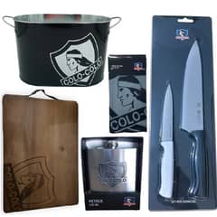 TITANIO - Set Parrillero 5 Piezas Cuchillos Tabla Hielera Petaca Paño Colo Colo