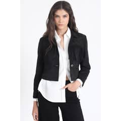 LIOLA - Chaqueta Cropped Efecto Gamuza Flecos Negro