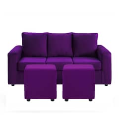 BODEVIR - Sofa Kendy 3C + 2 Pouf Felpa 30 Morado